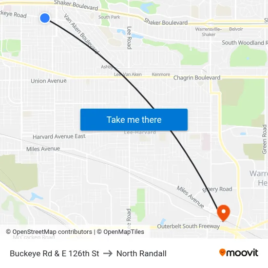 Buckeye Rd & E 126th St to North Randall map