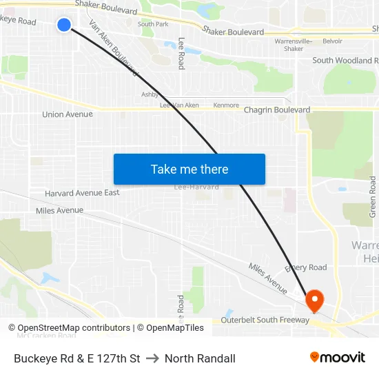 Buckeye Rd & E 127th St to North Randall map