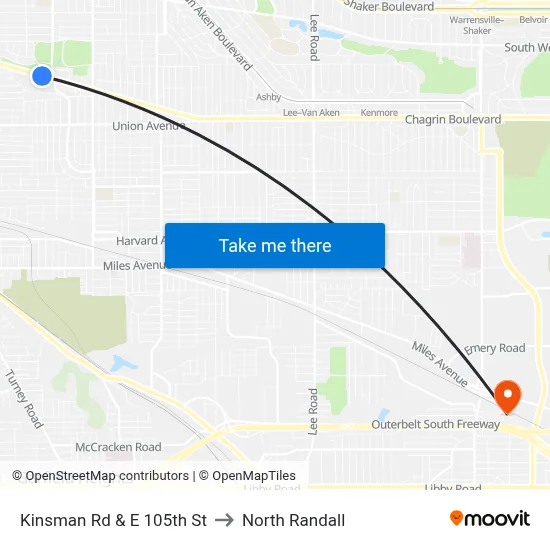Kinsman Rd & E 105th St to North Randall map
