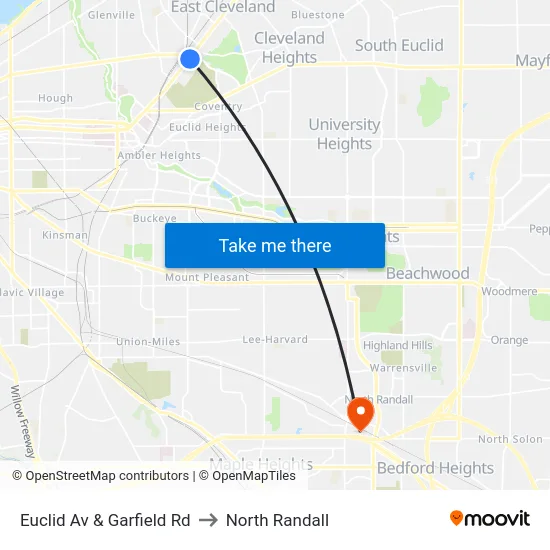Euclid Av & Garfield Rd to North Randall map