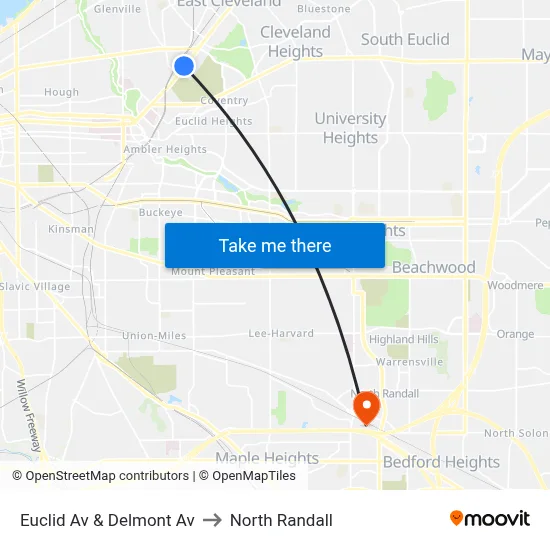 Euclid Av & Delmont Av to North Randall map