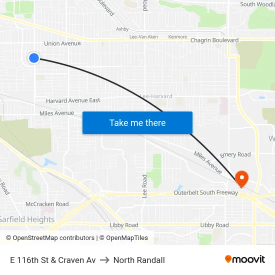 E 116th St & Craven Av to North Randall map