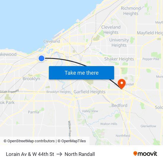 Lorain Av & W 44th St to North Randall map