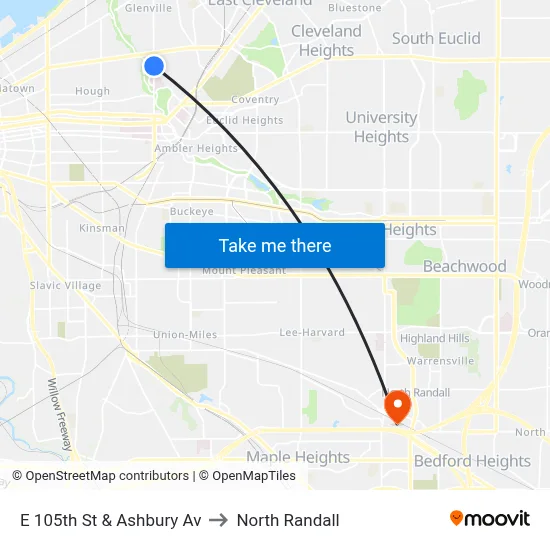 E 105th St & Ashbury Av to North Randall map