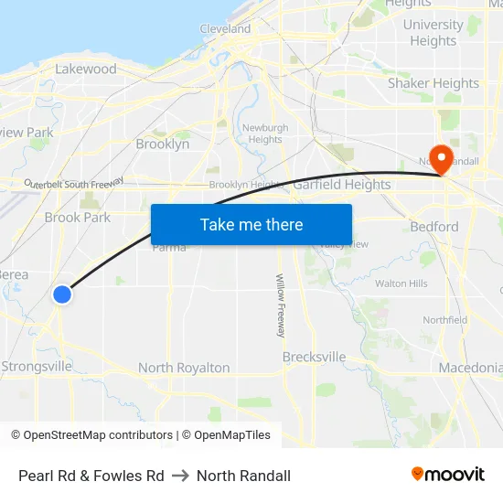 Pearl Rd & Fowles Rd to North Randall map