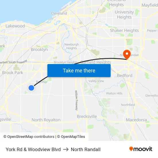 York Rd & Woodview Blvd to North Randall map