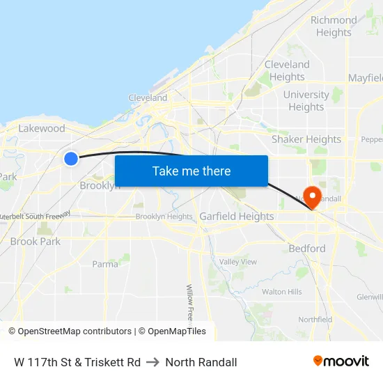 W 117th St & Triskett Rd to North Randall map
