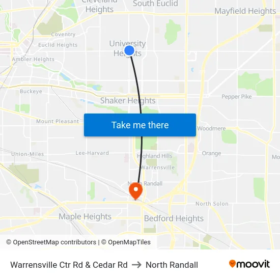 Warrensville Ctr Rd & Cedar Rd to North Randall map