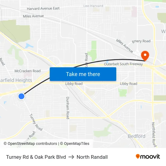 Turney Rd & Oak Park Blvd to North Randall map