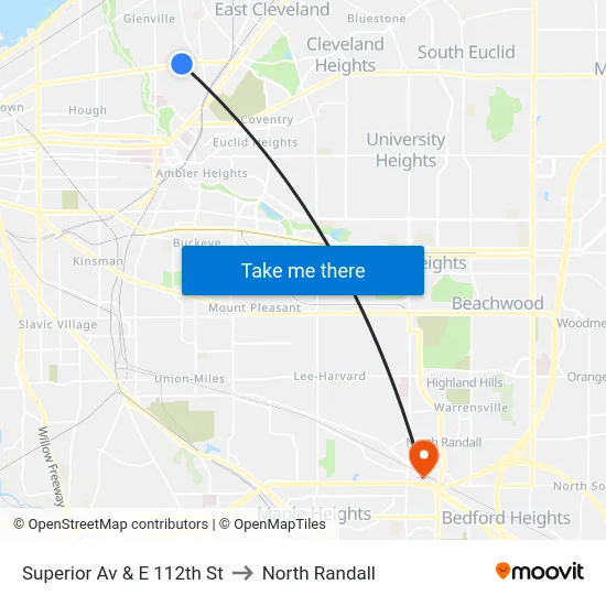 Superior Av & E 112th St to North Randall map