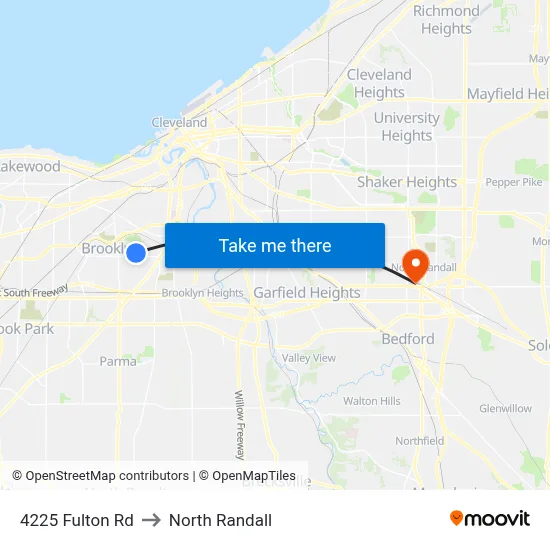 4225 Fulton Rd to North Randall map