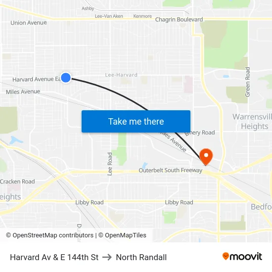 Harvard Av & E 144th St to North Randall map