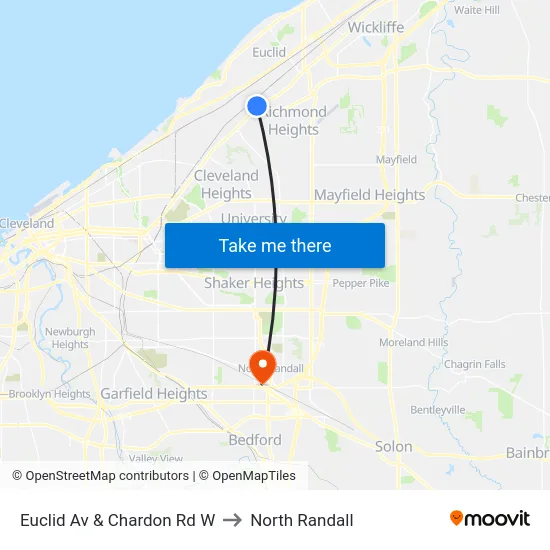Euclid Av & Chardon Rd W to North Randall map