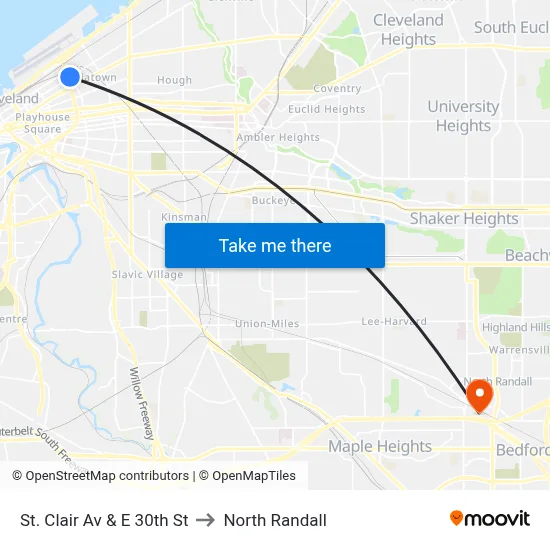 St. Clair Av & E 30th St to North Randall map