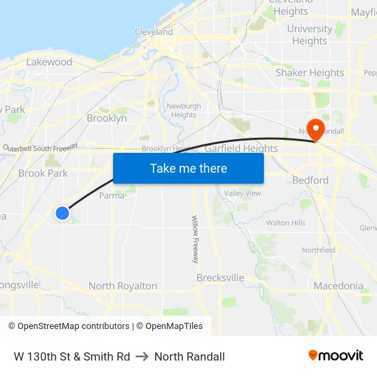 W 130th St & Smith Rd to North Randall map