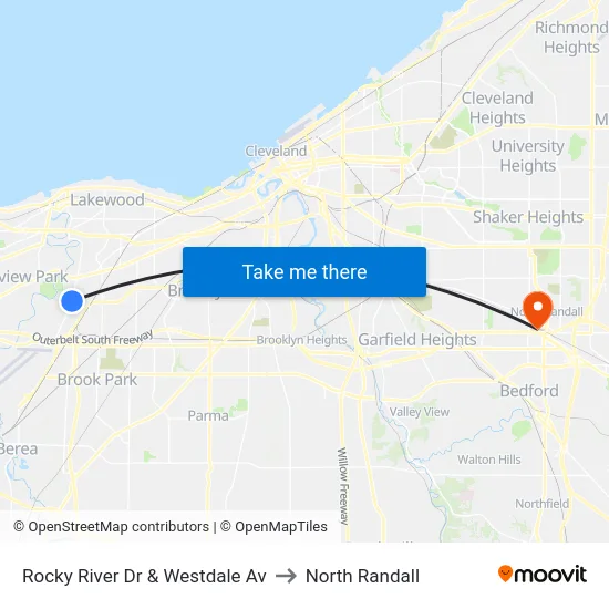 Rocky River Dr & Westdale Av to North Randall map