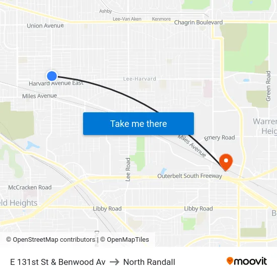 E 131st St & Benwood Av to North Randall map