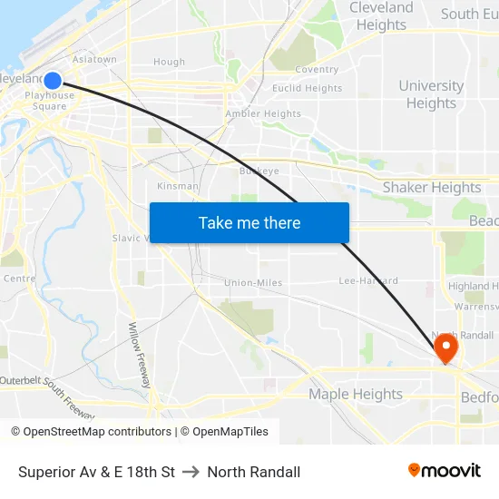 Superior Av & E 18th St to North Randall map