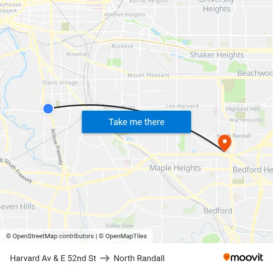 Harvard Av & E 52nd St to North Randall map