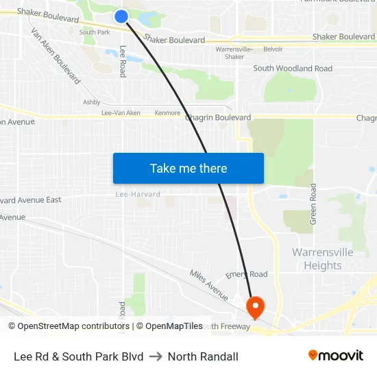 Lee Rd & South Park Blvd to North Randall map