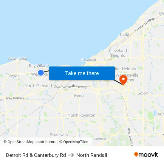 Detroit Rd & Canterbury Rd to North Randall map
