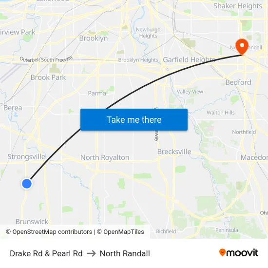 Drake Rd & Pearl Rd to North Randall map