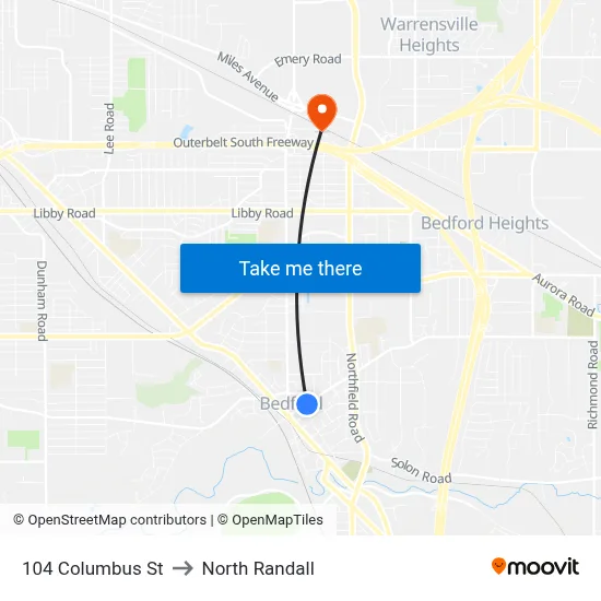 104 Columbus St to North Randall map