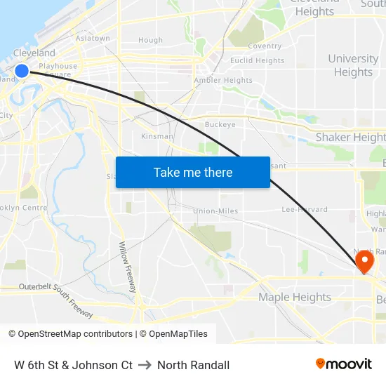 W 6th St & Johnson Ct to North Randall map
