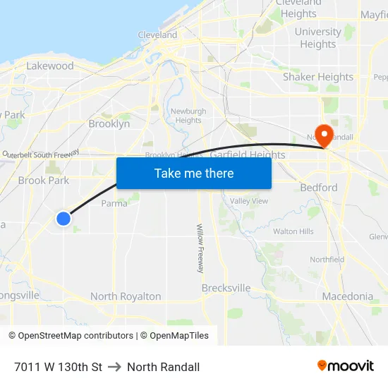 7011 W 130th St to North Randall map