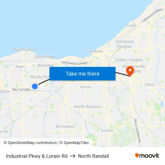 Industrial Pkwy & Lorain Rd to North Randall map