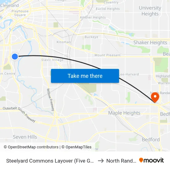 Steelyard Commons Layover (Five Guys) to North Randall map