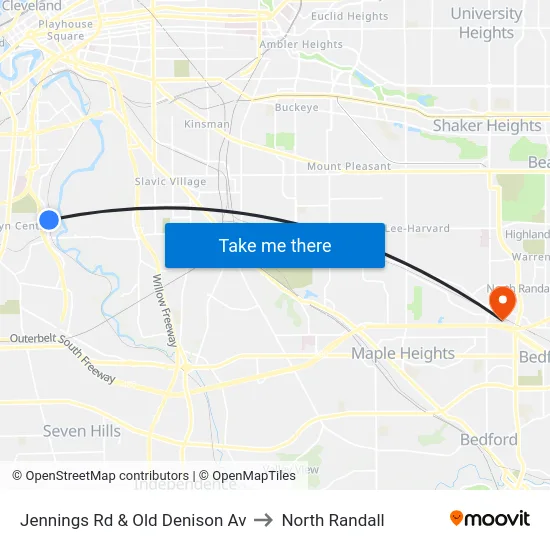 Jennings Rd & Old Denison Av to North Randall map