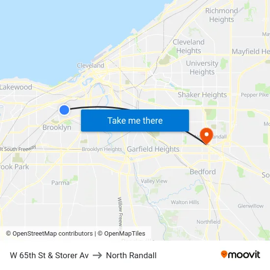 W 65th St & Storer Av to North Randall map