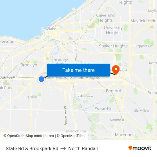 State Rd & Brookpark Rd to North Randall map