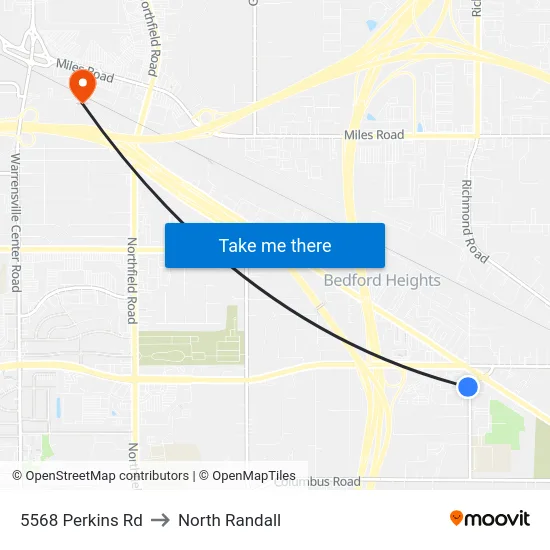 5568 Perkins Rd to North Randall map
