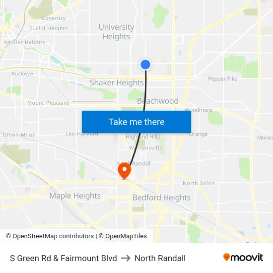S Green Rd & Fairmount Blvd to North Randall map