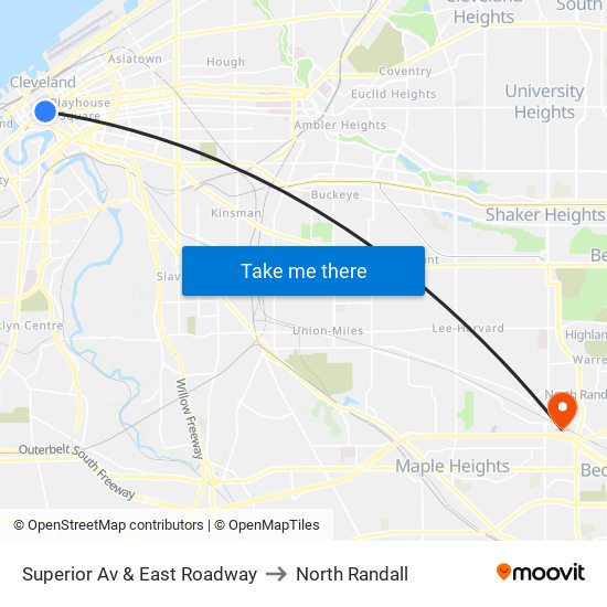 Superior Av & East Roadway to North Randall map