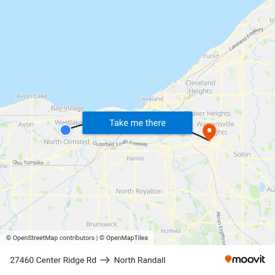 27460 Center Ridge Rd to North Randall map