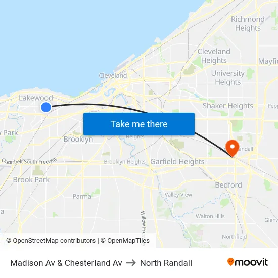 Madison Av & Chesterland Av to North Randall map