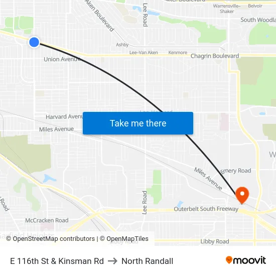 E 116th St & Kinsman Rd to North Randall map
