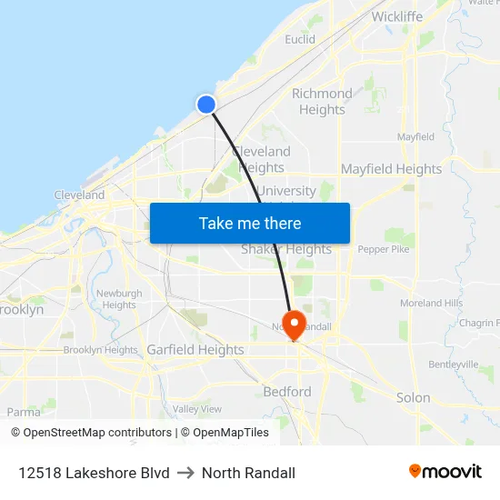 12518 Lakeshore Blvd to North Randall map