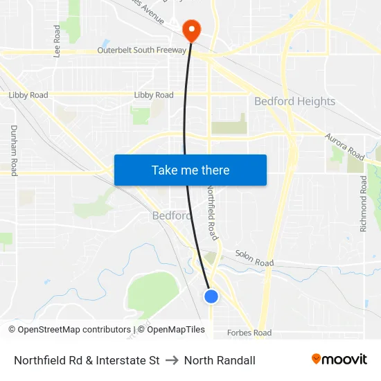 Northfield Rd & Interstate St to North Randall map