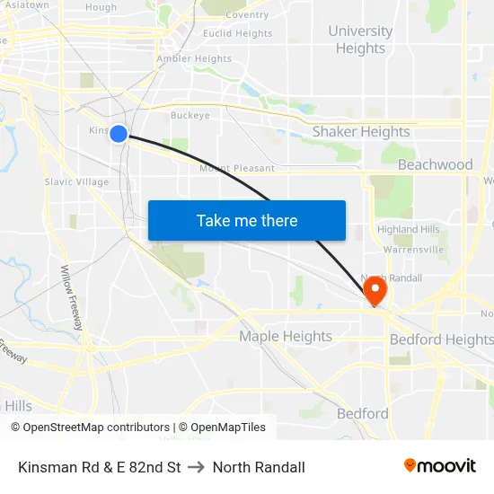 Kinsman Rd & E 82nd St to North Randall map