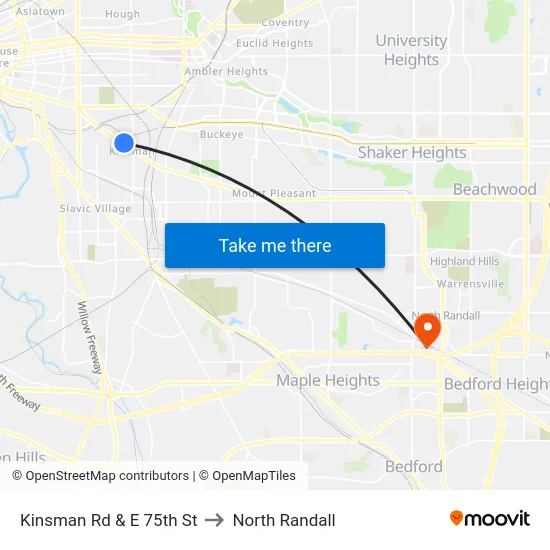 Kinsman Rd & E 75th St to North Randall map