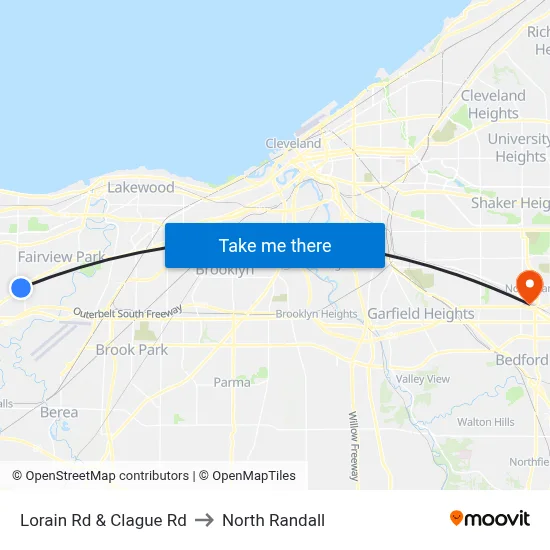 Lorain Rd & Clague Rd to North Randall map