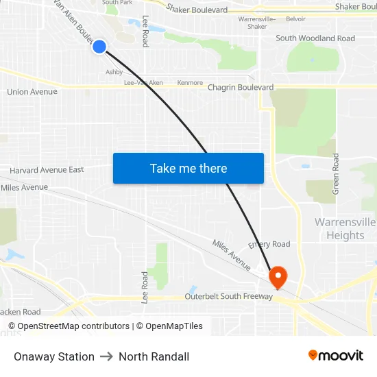 Onaway Station to North Randall map