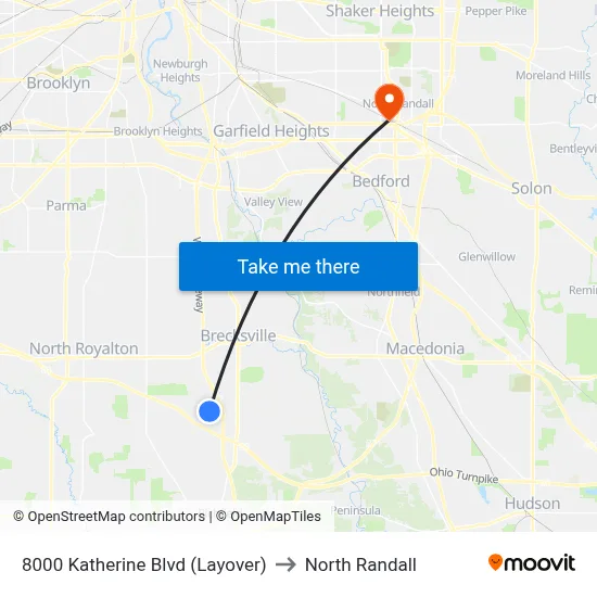 8000 Katherine Blvd (Layover) to North Randall map