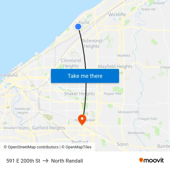 591 E 200th St to North Randall map