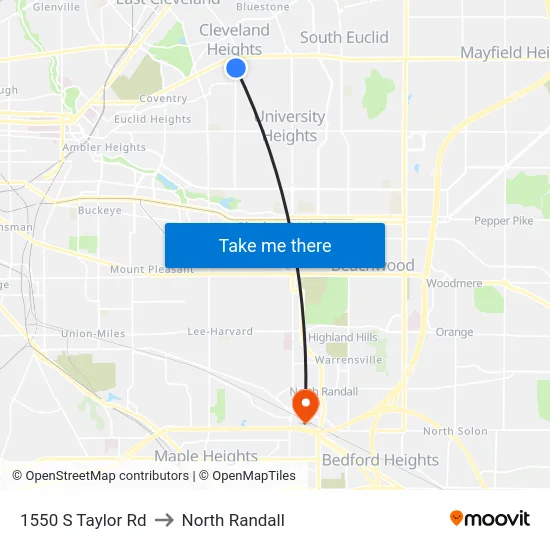 1550 S Taylor Rd to North Randall map