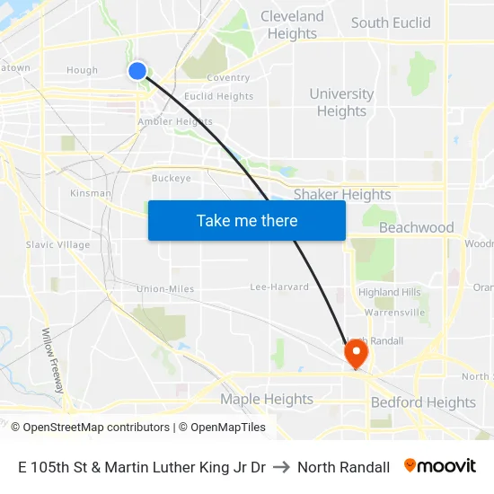 E 105th St & Martin Luther King Jr Dr to North Randall map